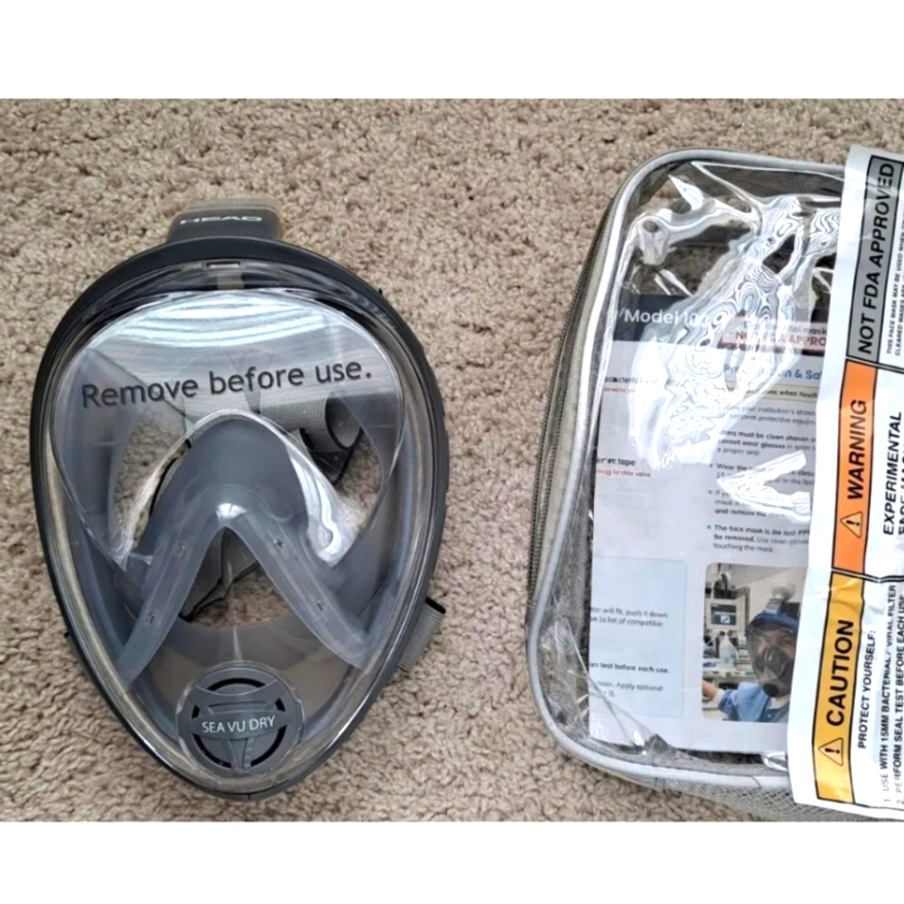 Head Sea Snorkeling Full Face Mask Shield Size Small & Travel Bag.